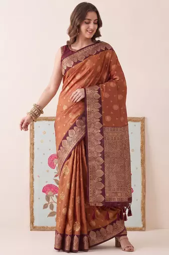 Brown color woven designer silk ethnic trandy saree