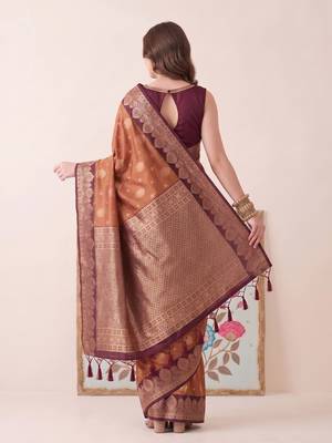Brown color woven designer silk ethnic trandy saree 2