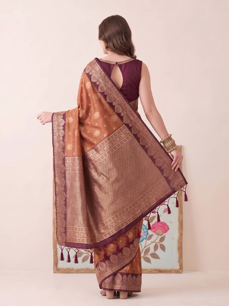 Brown color woven designer silk ethnic trandy saree