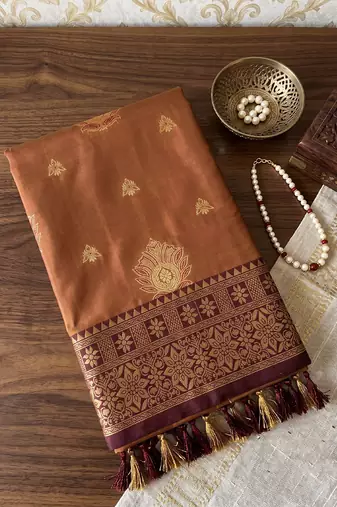 Brown color woven designer silk ethnic trandy saree