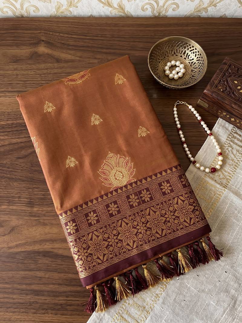 Brown color woven designer silk ethnic trandy saree