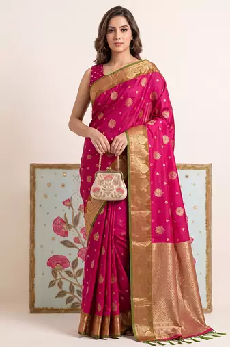 Pink color woven designer silk ethnic trandy saree
