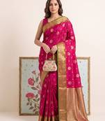 Pink color woven designer silk ethnic trandy saree
