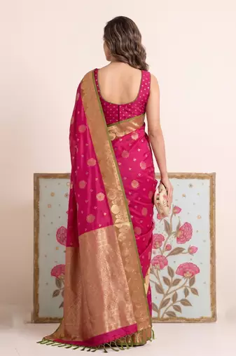 Pink color woven designer silk ethnic trandy saree