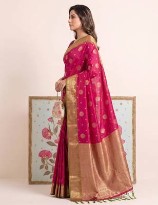 Pink color woven designer silk ethnic trandy saree 3