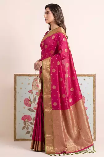 Pink color woven designer silk ethnic trandy saree