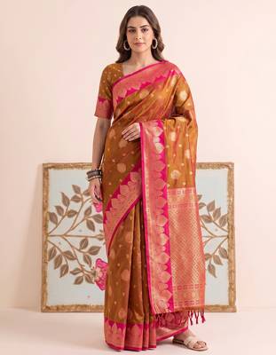 Mahendi color woven designer silk ethnic trandy saree 1