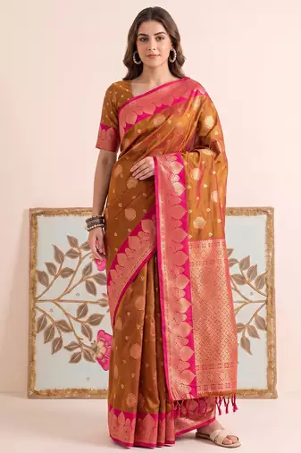 Mahendi color woven designer silk ethnic trandy saree