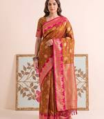Mahendi color woven designer silk ethnic trandy saree