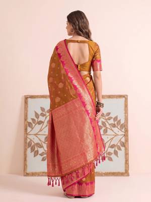 Mahendi color woven designer silk ethnic trandy saree 2