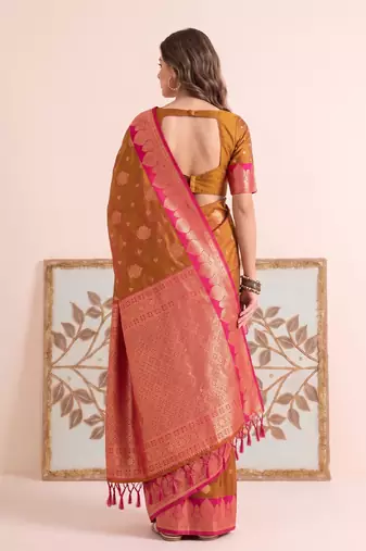 Mahendi color woven designer silk ethnic trandy saree