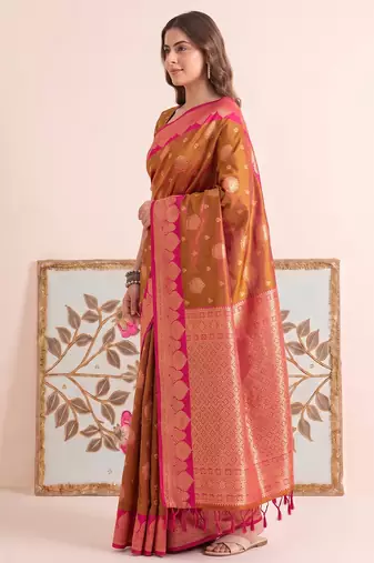 Mahendi color woven designer silk ethnic trandy saree
