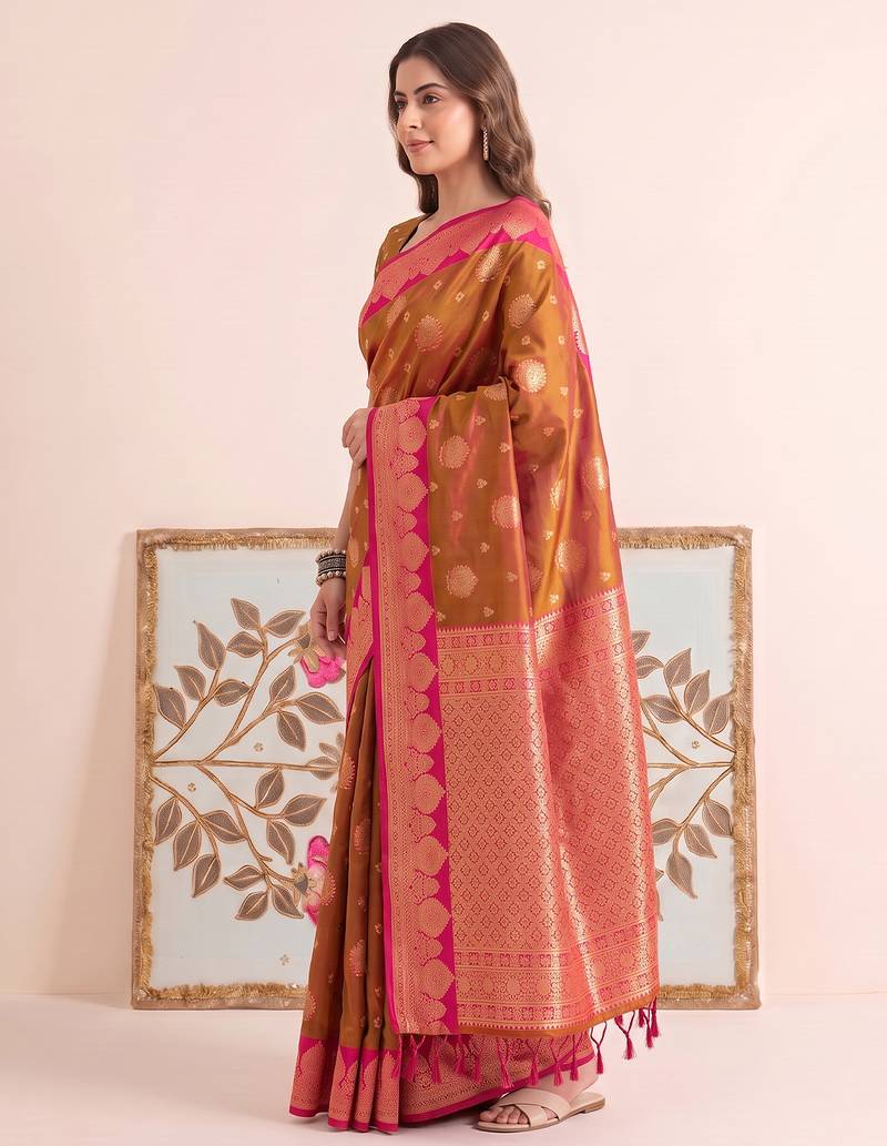 Mahendi color woven designer silk ethnic trandy saree