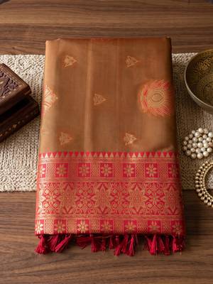 Mahendi color woven designer silk ethnic trandy saree 4