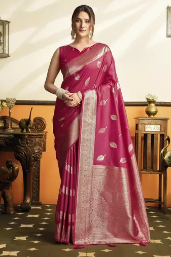 Pink color beautiful woven jacquard designer soft silk partywear saree