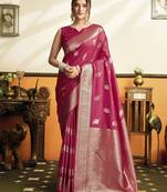 Pink color beautiful woven jacquard designer soft silk partywear saree