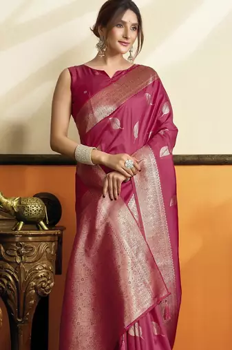Pink color beautiful woven jacquard designer soft silk partywear saree