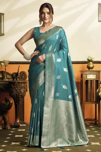 Green color beautiful woven jacquard designer soft silk partywear saree