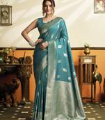 Green color beautiful woven jacquard designer soft silk partywear saree