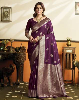 Wine color beautiful woven jacquard designer soft silk partywear saree 1