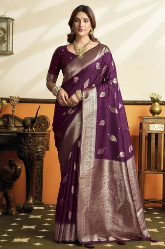 Wine color beautiful woven jacquard designer soft silk partywear saree