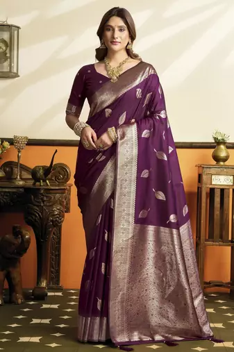 Wine color beautiful woven jacquard designer soft silk partywear saree