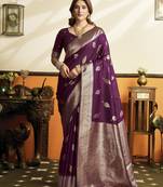 Wine color beautiful woven jacquard designer soft silk partywear saree