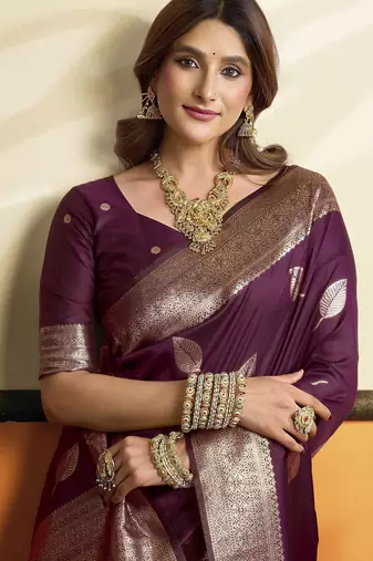 Wine color beautiful woven jacquard designer soft silk partywear saree
