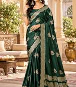 Green color satin tissue fabric woven jacquard designer rich ceremonial saree