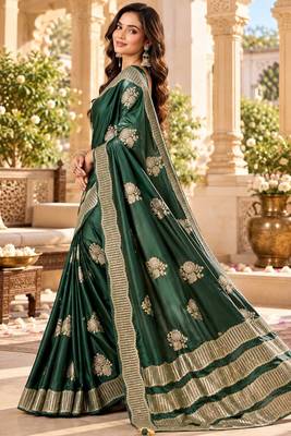 Green color satin tissue fabric woven jacquard designer rich ceremonial saree 4