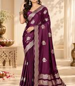 Wine color satin tissue fabric woven jacquard designer rich ceremonial saree