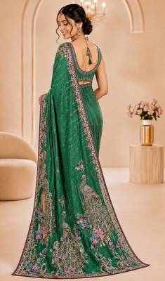 Rama color beautiful designer partywear satin fabric saree 2