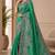 Rama color beautiful designer partywear satin fabric saree