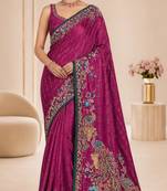 Pink color beautiful designer partywear satin fabric saree