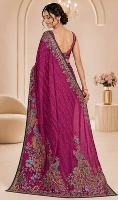 Pink color beautiful designer partywear satin fabric saree 2