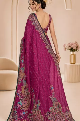 Pink color beautiful designer partywear satin fabric saree