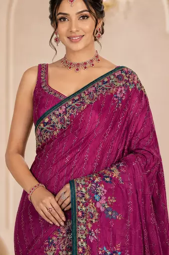 Pink color beautiful designer partywear satin fabric saree