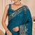 Teal color beautiful designer partywear satin fabric saree
