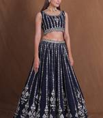 NAVY BLUE  GEORGETTE PARTY WEAR EMBROIDERY SEMI STITCHED LEHENGA CHOLI 
