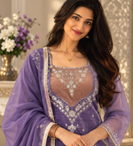 lavender color thread and sequence work silk blend salwar kameez