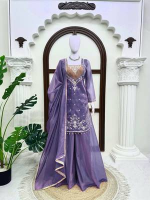 lavender color thread and sequence work silk blend salwar kameez 3