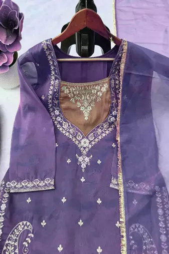lavender color thread and sequence work silk blend salwar kameez