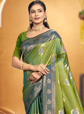 green soft silk blend woven designer ethnic partywear fancy designer saree 2