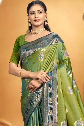 green soft silk blend woven designer ethnic partywear fancy designer saree