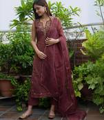 Wine tissue chanderi suit set with dupatta
