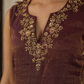 Wine tissue chanderi suit set with dupatta 3