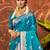 turquoise blue silk blend ethnic woven designer graceful partywear saree