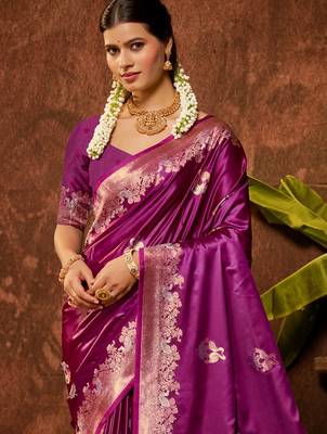 magenta silk blend ethnic woven designer graceful partywear saree 2