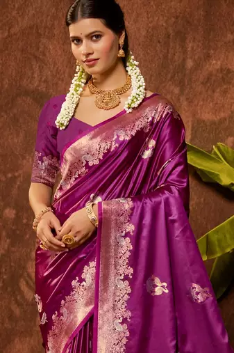 magenta silk blend ethnic woven designer graceful partywear saree