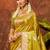 lime yellow silk blend ethnic woven designer graceful partywear saree